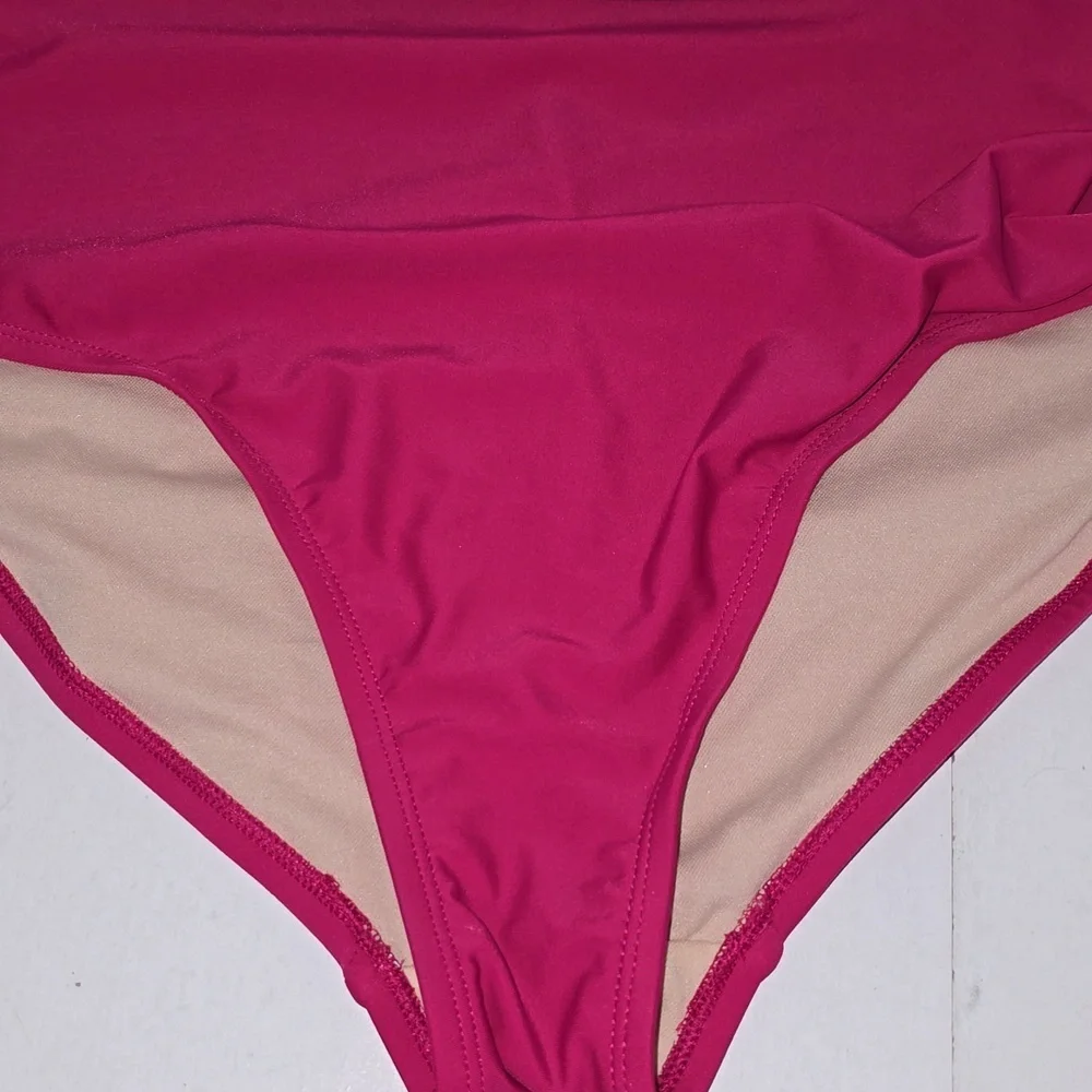 Kona Sol One Piece Swimsuit Ruffle One Shoulder Full Coverage Seat Hot Pink - Picture 12 of 15